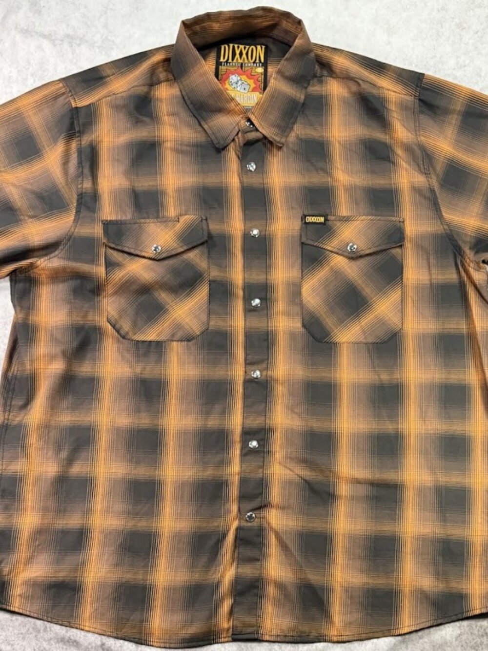 Dixxon Flannel Co The Hardin Orange Black Plaid Pearl Snap S/S Shirt Mens 2XL
